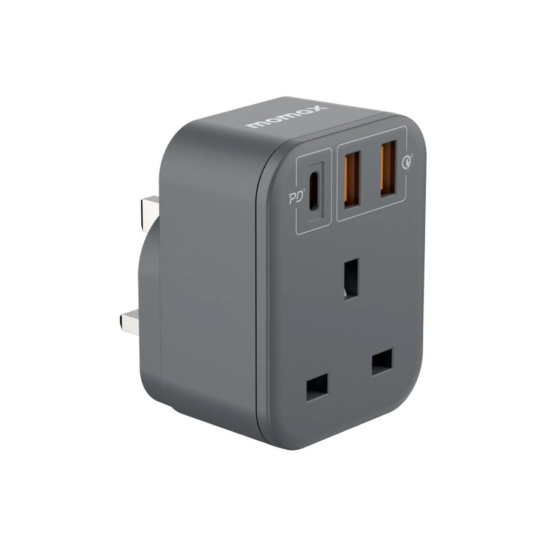 Momax OnePlug 3-Outlet PD20W Extension Socket With USB - Space Gray - محول